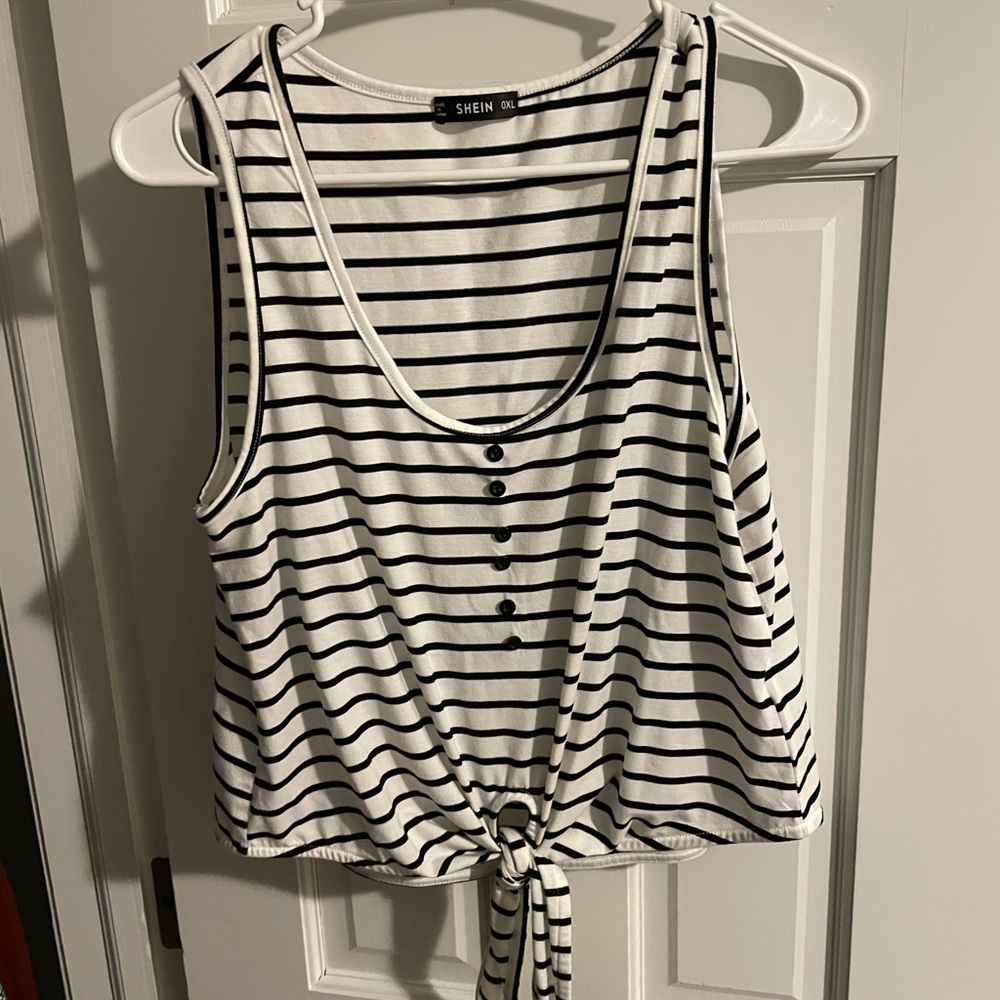SHEIN Black and White Striped Cropped Tie Front Tank Top - Size 0XL